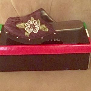 Brown Velour Slip on Embroidery, stud detailing